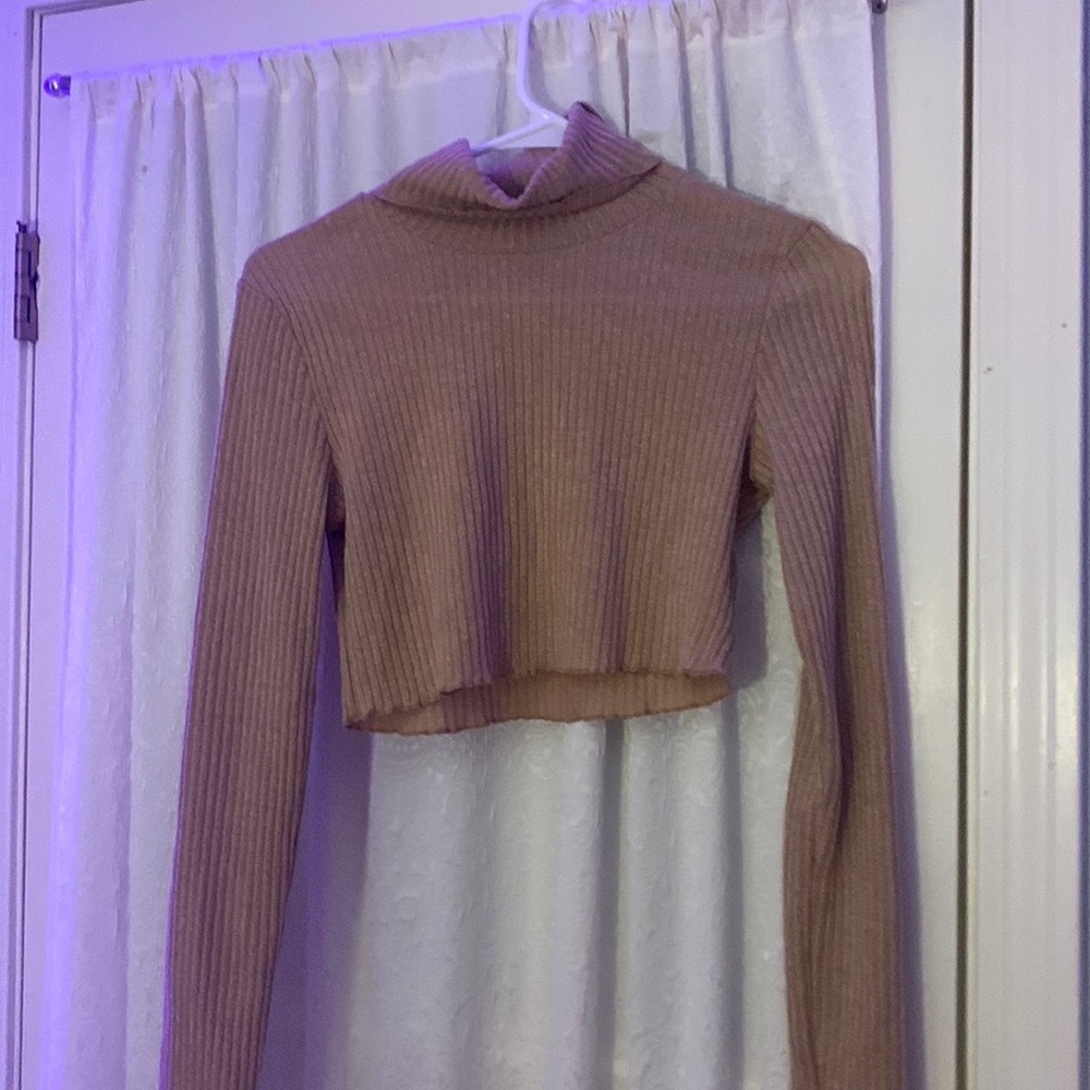 tan long sleeve turtle neck crop top